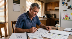 SMSF holder reviewing home loan paperwork at kitchen table — SMSF residential property borrowing ban Australia impact